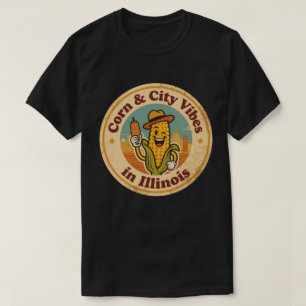 Retro Illinois Badge_ Corn with Chicago Skyline T-Shirt