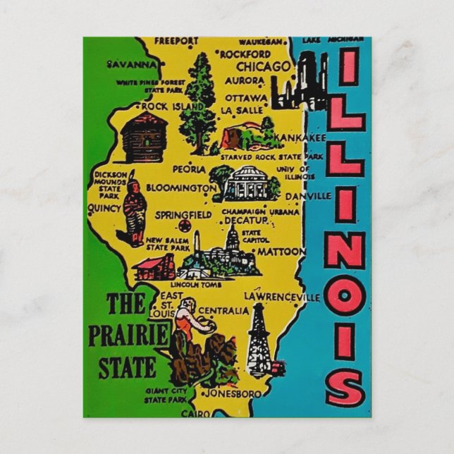 Retro Illinois Vintage Decal Postcard (Front)