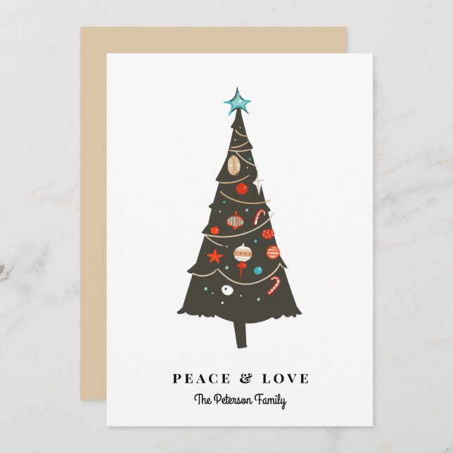 Retro Illustrated Christmas Tree Modern Holiday Card (Front/Back)