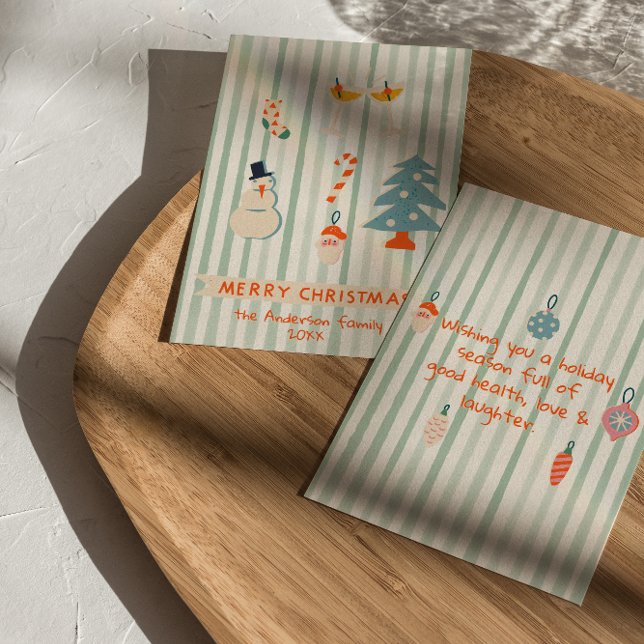 Retro Illustrated Colourful Christmas Non-Photo Holiday Card (Creator Uploaded)