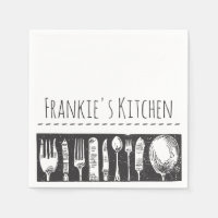 Retro Illustrated Cutlery Art Custom Text