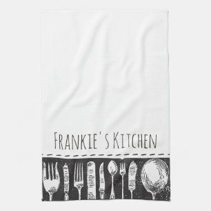 Retro Illustrated Cutlery Tea Towel