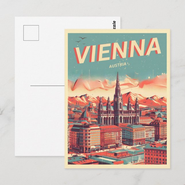 Retro illustrated Vienna city austria gifts  Postcard (Front/Back)