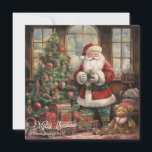 Retro illustration Santa Claus and Christmas Tree Holiday Card<br><div class="desc">Retro illustration Santa Claus and Christmas Tree Christmas Greeting Holiday Cards, </div>