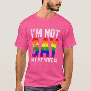 Retro I'm Not Gay But My Wife Is Lgbt Rainbow Wed T-Shirt