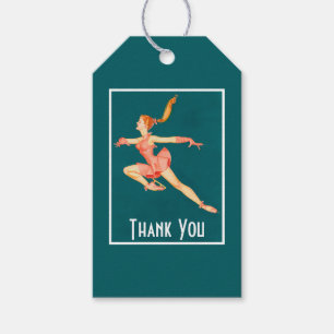 Retro Image Figure Skater In Pink Outfit Thank You Gift Tags
