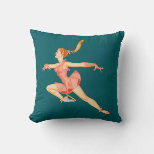 Retro Image of A Figure Skater In A Pink Outfit Cushion