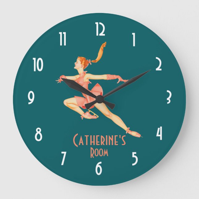 Retro Image of A Figure Skater In A Pink Outfit Large Clock (Front)