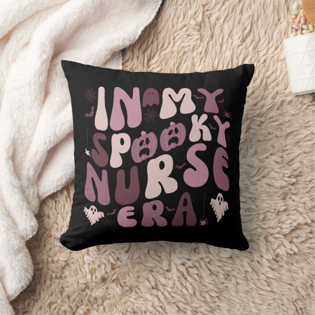 Retro In My Spooky Nurse Era Quote Halloween  Cushion (Blanket)