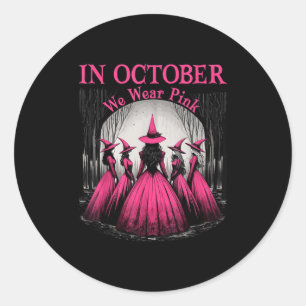Retro In October We Wear Nk Witch Breast Cancer Aw Classic Round Sticker