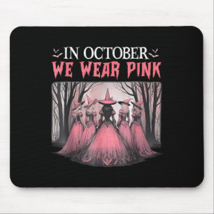 Retro In October We Wear Pink Witch Breast Cancer Mouse Mat