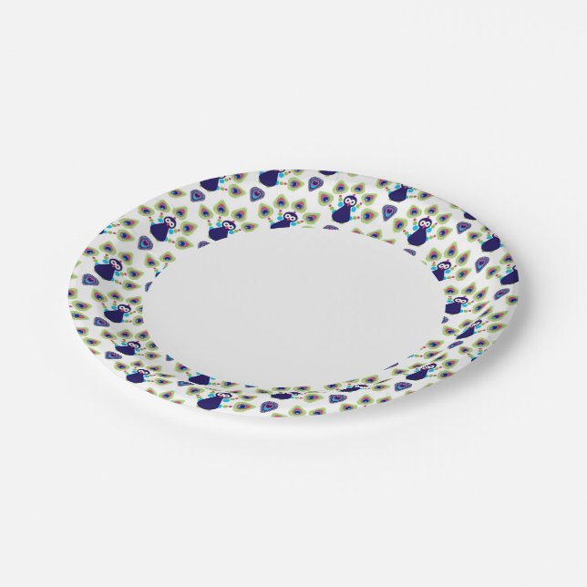 retro india exotic peacock paper plate (Angled)