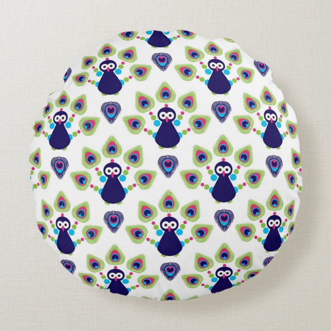 retro india exotic peacock round cushion (Front)