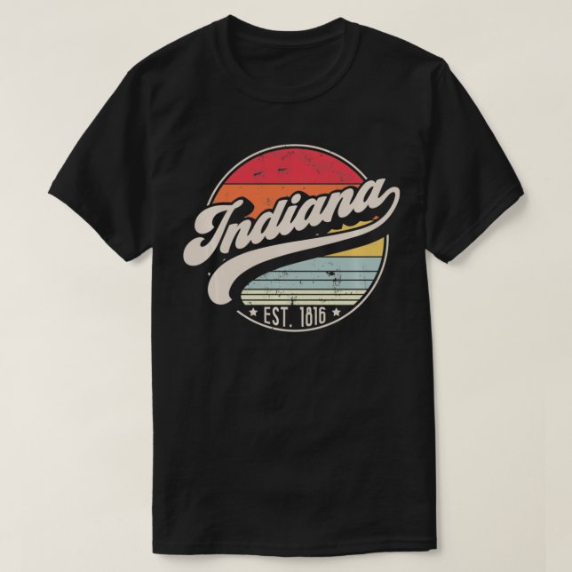 Retro Indiana Home State IN Cool 70s Style Sunset  T-Shirt (Design Front)