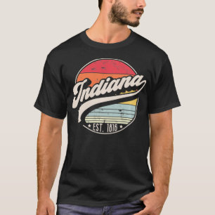 Retro Indiana Home State IN Cool 70s Style Sunset T-Shirt