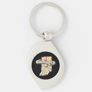 Retro Indiana Map Artwork   Vintage State Design Key Ring