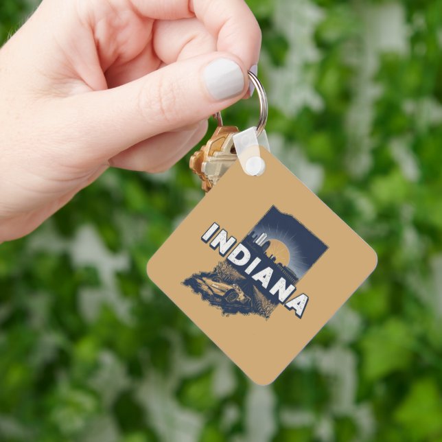 Retro Indiana Scenic Silhouette Customisable Key Ring (Hand)