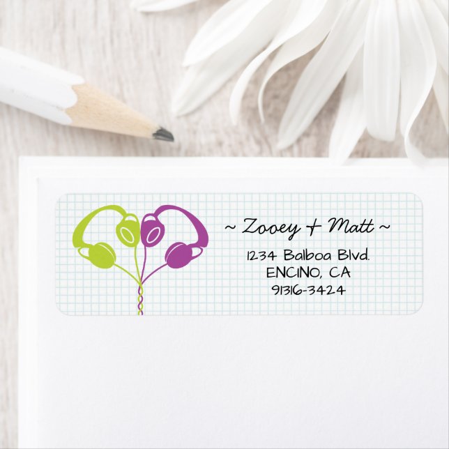 Retro Indie Headphones Heart Wedding Purple Lime (Insitu)