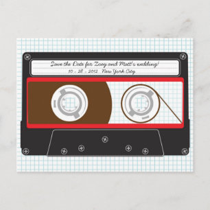 Retro Indie Mixtape Wedding Red, Black & White Announcement Postcard