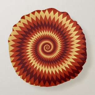 Retro Inferno Spiral Art – Hypnotic Geometric Flam Round Cushion