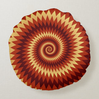 Retro Inferno Spiral Art – Hypnotic Geometric Flam Round Cushion