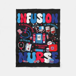 Retro Infusion Nurse Independence Day Intravenous Fleece Blanket
