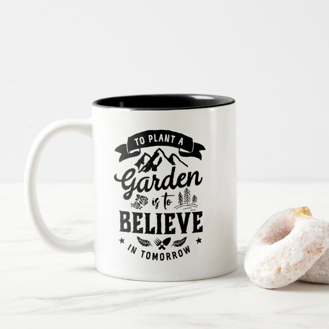 Retro Inspirational Gardening Gardener and Farmer Two-Tone Coffee Mug (With Donut)