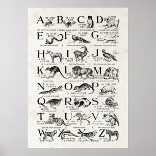 Retro Inspired Alphabet Nursery Chart Cute Animals