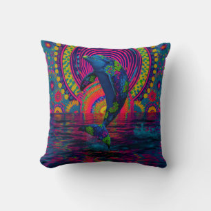 Retro Inspired Colourful Dolphin Cushion