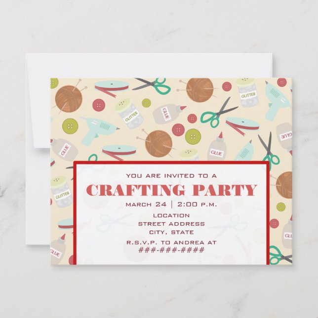 Retro Inspired Crafting Party Invitation (Front)