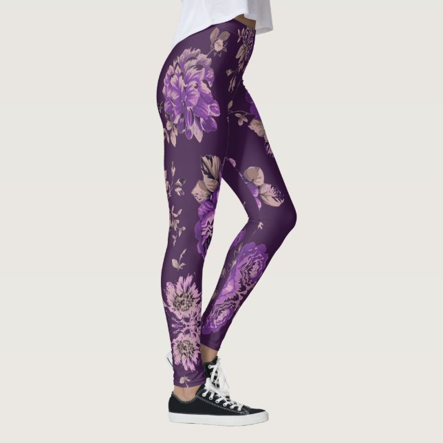 Retro-inspired Extra-Large Floral Print Leggings (Right)