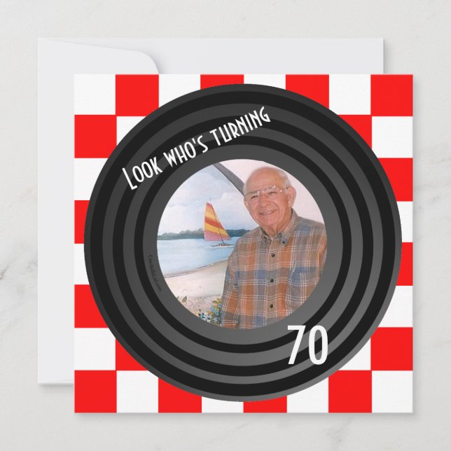 Retro Inspired Faux Vinyl Record Birthday Party Invitation (Front)