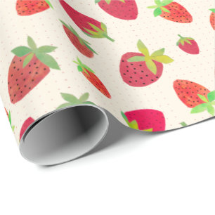 Retro-Inspired Hand-Illustrated Chic Strawberry Wrapping Paper