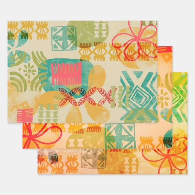 Retro Inspired Hawaiian Print pattern Wrapping Paper Sheet (Set)