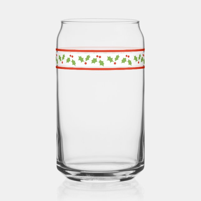 Retro Inspired Holly Border Festive Christmas Can Glass (Front)