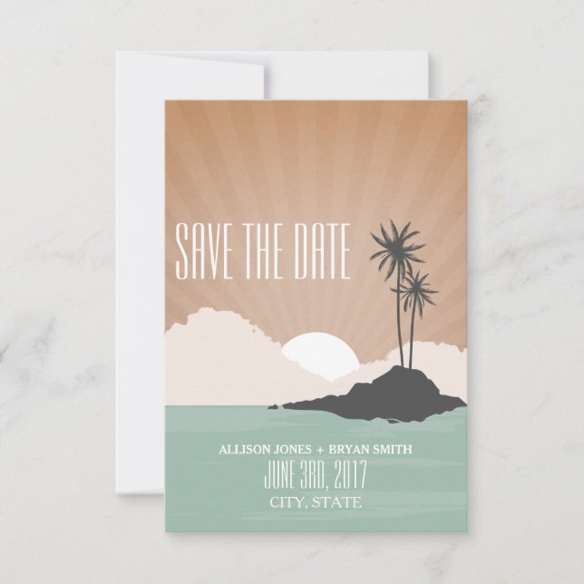 Retro Inspired Island Beach Wedding Save The Date (Front)