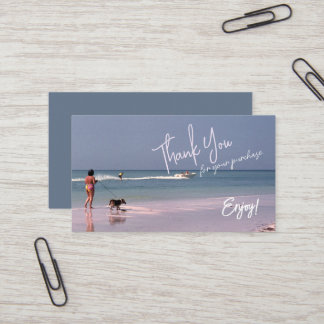 Retro-Inspired Lady and Dog at Beach Thank You  Business Card