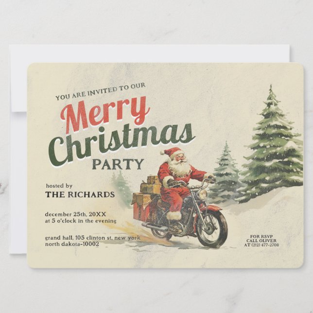 Retro inspired Merry Christmas Party Cards (Front)