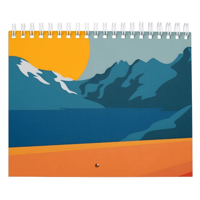 Retro-Inspired Mountain Art – Red and Blue Scenic  Calendar (Cover)