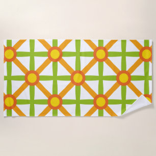Retro Inspired Orange Green & Yellow Pattern Beach Towel