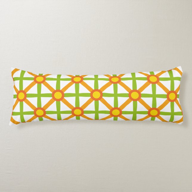 Retro Inspired Orange Green & Yellow Pattern Body Cushion (Front)