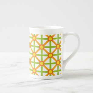 Retro Inspired Orange Green & Yellow Pattern Bone China Mug