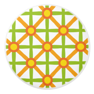 Retro Inspired Orange Green & Yellow Pattern Ceramic Knob