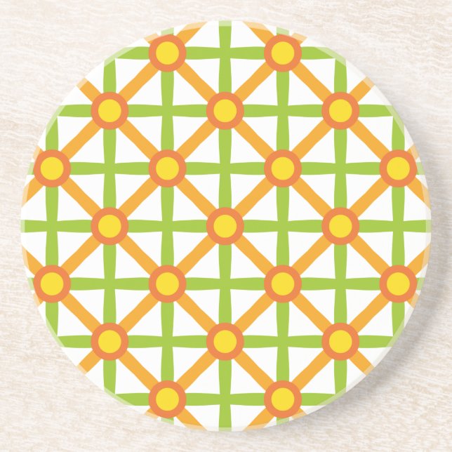 Retro Inspired Orange Green & Yellow Pattern Coaster (Front)