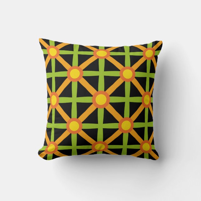 Retro Inspired Orange Green & Yellow Pattern Cushion (Front)