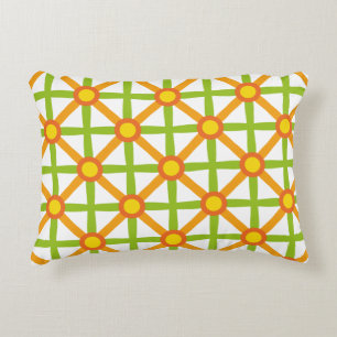 Retro Inspired Orange Green & Yellow Pattern Decorative Cushion