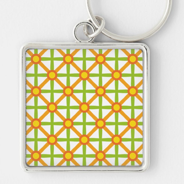Retro Inspired Orange Green & Yellow Pattern Key Ring (Front)