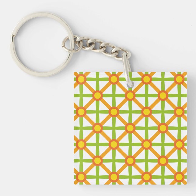 Retro Inspired Orange Green & Yellow Pattern Key Ring (Front)