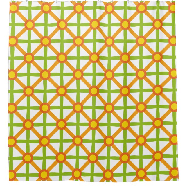 Retro Inspired Orange Green & Yellow Pattern Shower Curtain (Front)