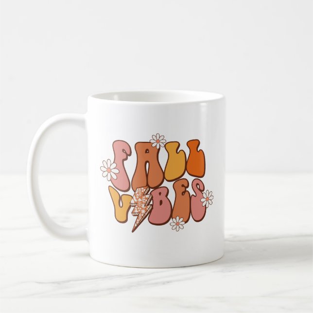 Retro-Inspired Pink and Orange Fall Vibes Text Coffee Mug (Left)